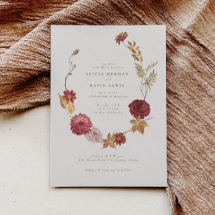 Elegant Fall Woodland Floral Botanical Wedding Invitation