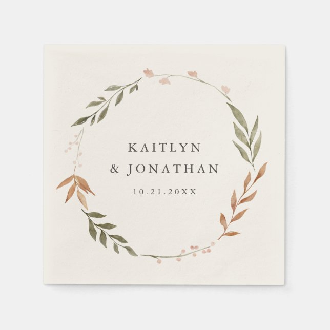 Elegant Fall Wreath Wedding Napkins (Front)