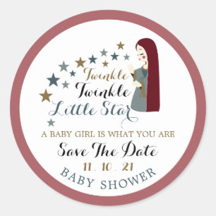 Elegant Falling Stars, Baby Shower Save The Date Classic Round Sticker