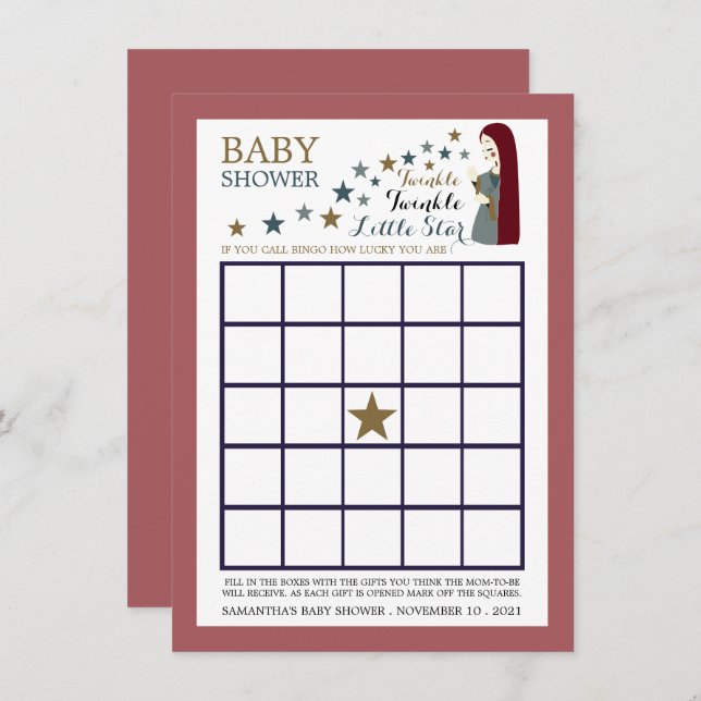 Elegant Falling Stars, Girl's Baby Shower Bingo Invitation (Front/Back)