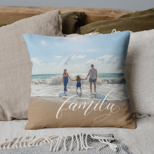 Elegant Family Calligraphy Custom Photo Cushion