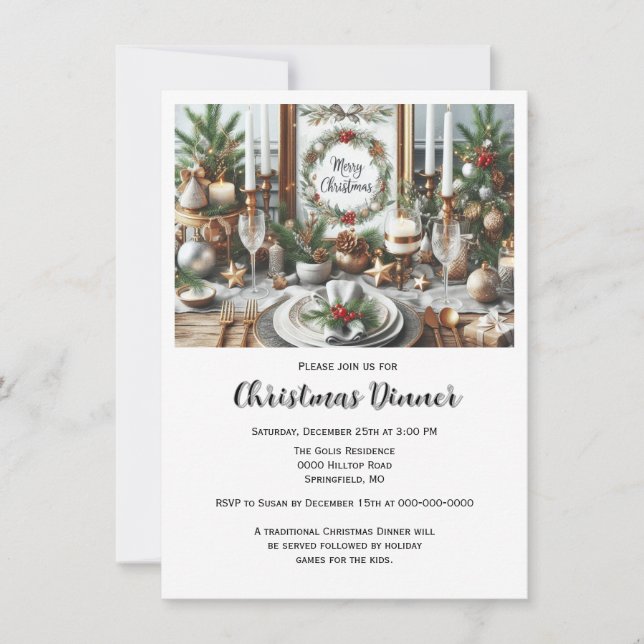 Elegant Family Christmas Dinner  Invitation (Front)
