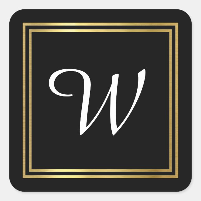 elegant family initial monogram black square sticker (Front)