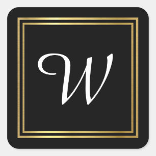 elegant family initial monogram black square sticker