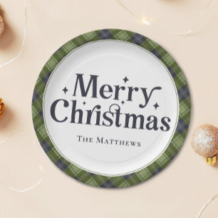 Elegant Family Merry Christmas Party Classic Plaid Paper Plate