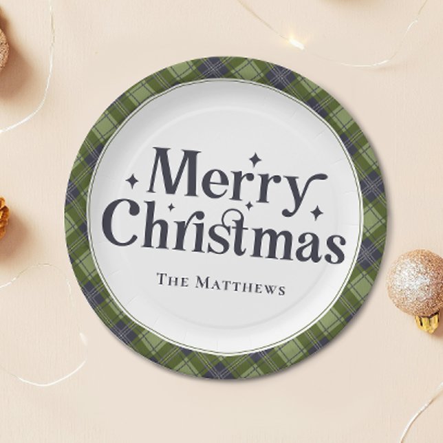 Elegant Family Merry Christmas Party Classic Plaid Paper Plate (Creator Uploaded)