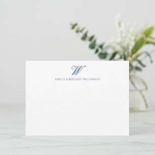 Elegant Family Monogram Minimalist Wedding Blue Card