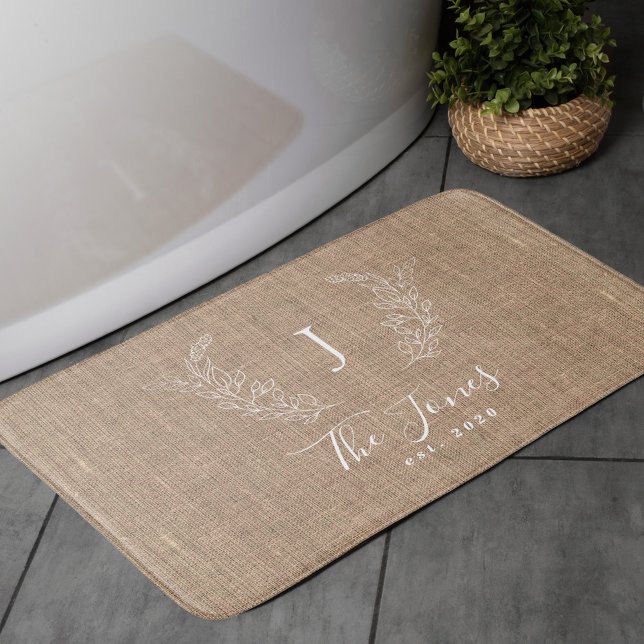 Elegant family monogram modern farmhouse rustic bath mat (Creator Uploaded)