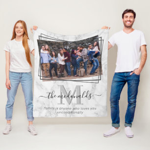 Elegant Family Monogram Photo Marble Fleece Blanket