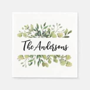 Elegant family name botanical bunch leaves napkin