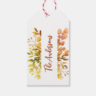 Elegant family name botanical leaves bunch automn gift tags