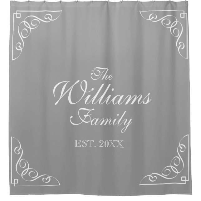 Elegant family name est grey custom shower curtain (Front)