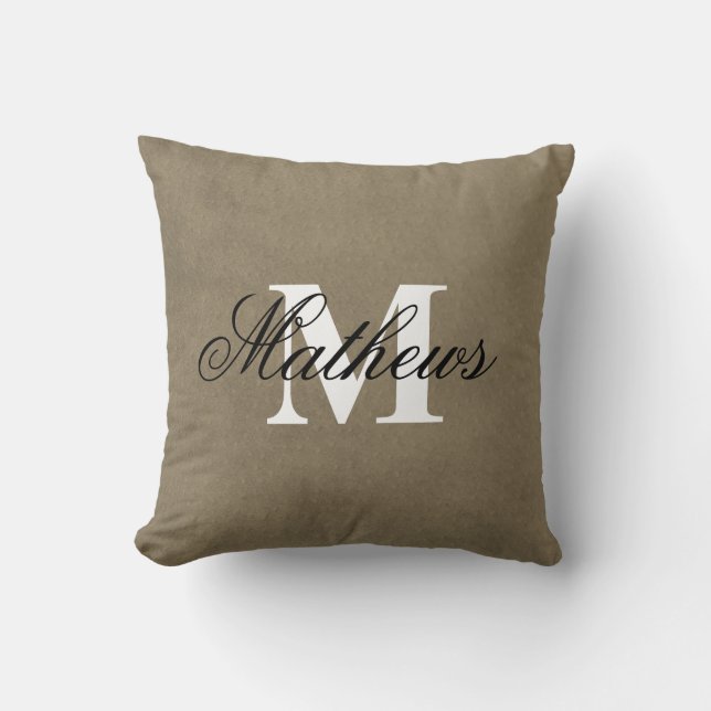 Elegant Family Name Faux Suede Monogrammed Cushion (Front)