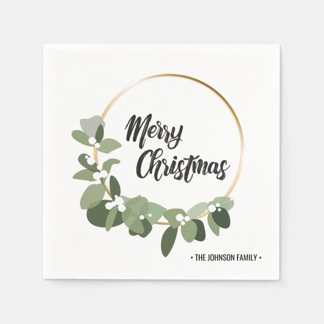 Elegant family name Holiday Merry Christmas Napkin (Front)