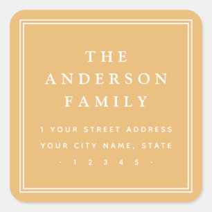 Elegant family name mustard yellow return address square sticker