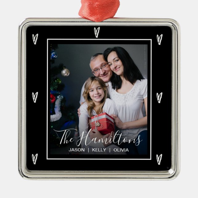 Elegant Family Name Photo Christmas Metal Ornament (Front)