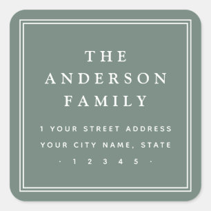 Elegant family name pine green return address square sticker