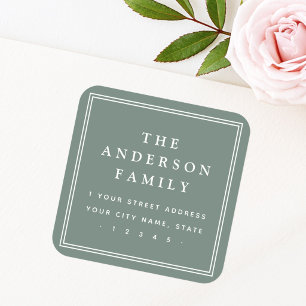 Elegant family name pine green return address square sticker