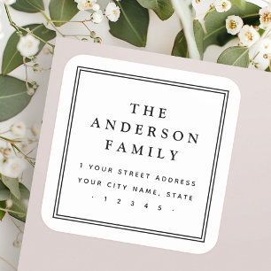 Elegant family name square border return address sticker