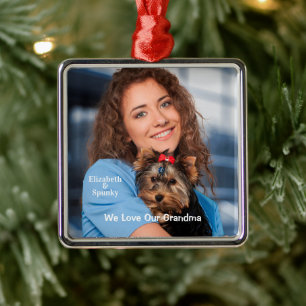 Elegant Family Pet Photo Christmas Personalize Metal Ornament