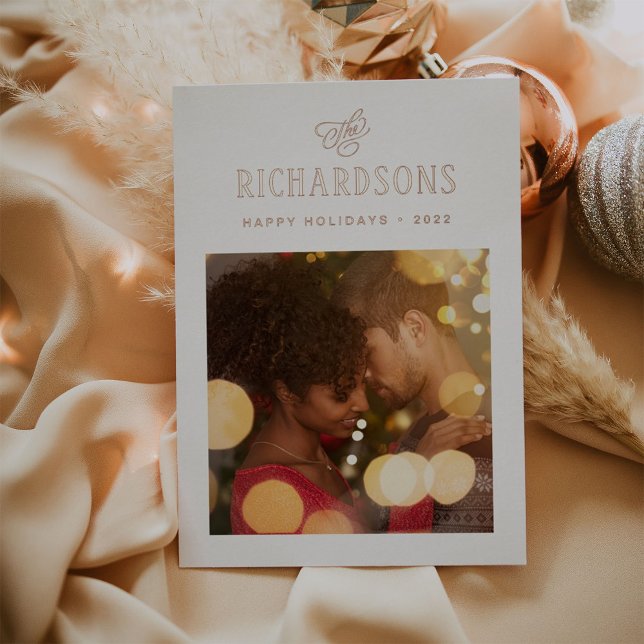 Elegant Family Photo and Name | Happy Holidays Foil Holiday Card (Creator Uploaded)
