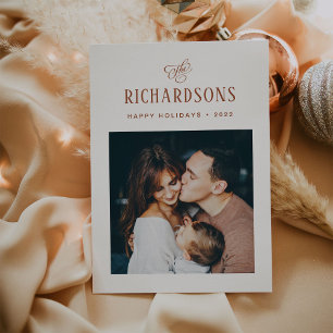 Elegant Family Photo and Name Happy Holidays Holiday Card