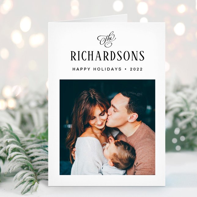 Elegant Family Photo and Name | Happy Holidays Holiday Card (Creator Uploaded)