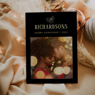 Elegant Family Photo and Name   Merry Christmas Foil Holiday Card