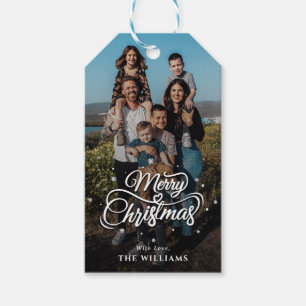 Elegant Family Photo and Name Merry Christmas Gift Tags