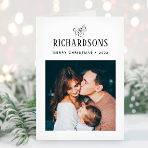Elegant Family Photo and Name Merry Christmas Holiday Card