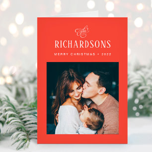 Elegant Family Photo and Name   Merry Christmas Holiday Card