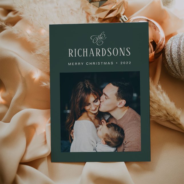 Elegant Family Photo and Name | Merry Christmas Holiday Card (Creator Uploaded)
