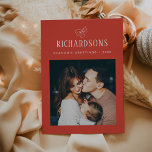 Elegant Family Photo and Name | Season's Greetings Holiday Card<br><div class="desc">This simple and minimalist, elegant red and white holiday card features your personal photo on the front, and an additional photo on the back, for a total of two of your favorite family photos. Classic calligraphy along with modern text for your family name add a stylish touch and says "Season's...</div>