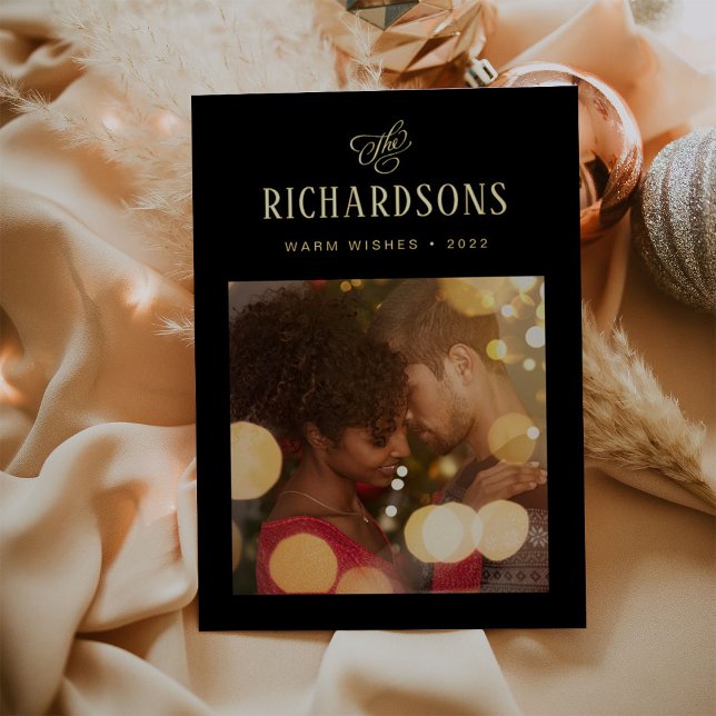 Elegant Family Photo and Name | Warm Wishes Foil Holiday Card (Creator Uploaded)
