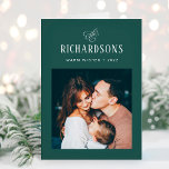 Elegant Family Photo and Name | Warm Wishes Holiday Card<br><div class="desc">This simple and minimalist, elegant dark green and white folded holiday card features your personal photo on the front, and an additional photo on the inside, for a total of two of your favourite family photos. Classic calligraphy along with modern text for your family name add a stylish touch and...</div>