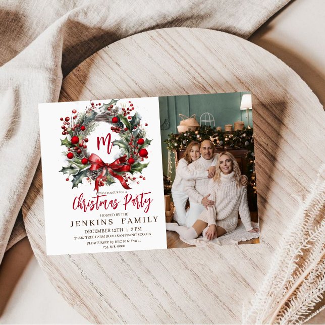 Elegant Family Photo Christmas Party watercolor Invitation (Creator Uploaded)