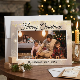 Elegant Family Photo Christmas with Snowflake Card