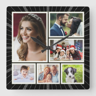 Elegant family photo collage square wall clock