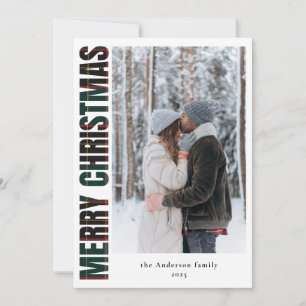 Elegant Family Photo Green Plaid Merry Christmas Holiday Card