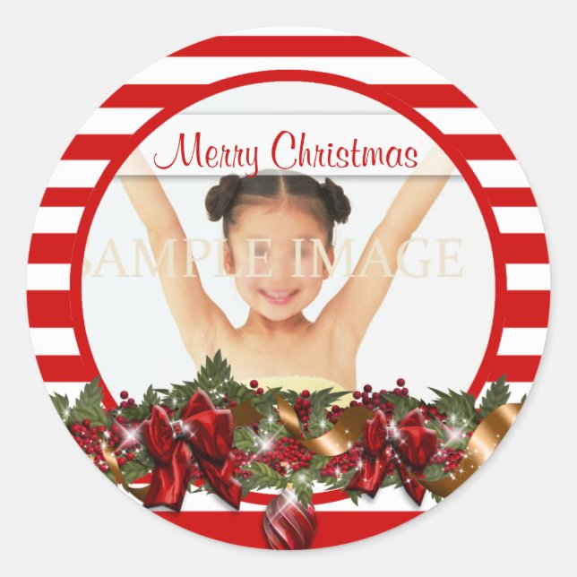 Elegant family photo greeting PERSONALIZE Classic Round Sticker (Front)