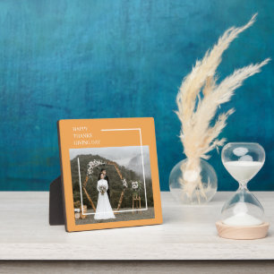 Elegant Family Photo & Happy Thanksgiving  Plaque
