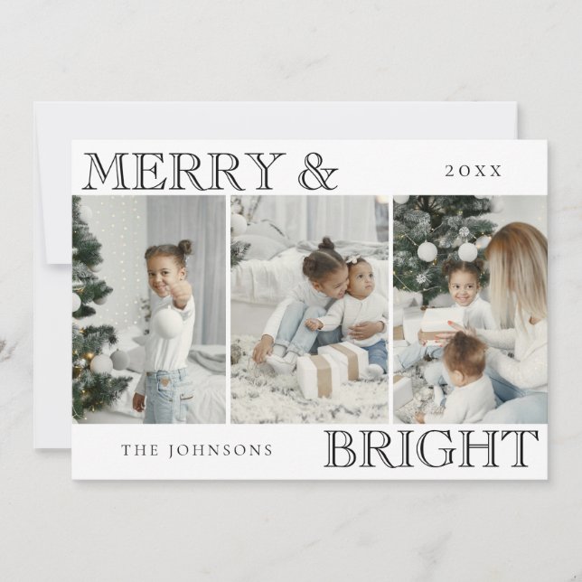 Elegant Family Photo | Merry and Bright Christmas Holiday Card (Front)