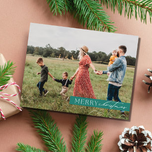 Elegant Family Photo Modern Merry Christmas Holiday Card
