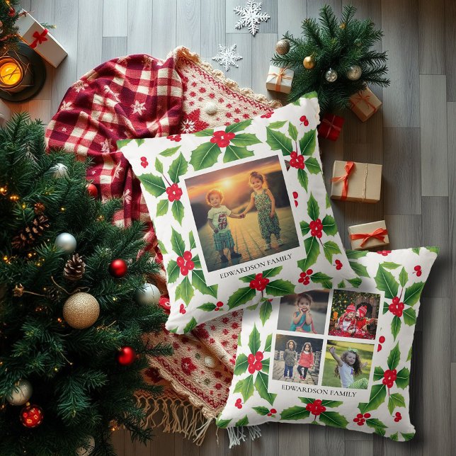 Elegant family photos personalised christmas cushion (Elegant family photos personalized christmas throw pillow. Unique pillow for the Holiday season.)