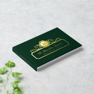 Elegant Family Reunion Gold Foil Monogram Green Guest Book