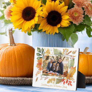 Elegant Family Thanksgiving Fall Leaves Photo Plaque