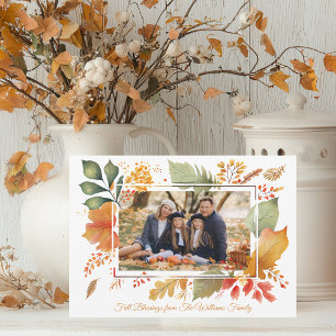 Elegant Family Thanksgiving Photo Fall Foliage Holiday Card