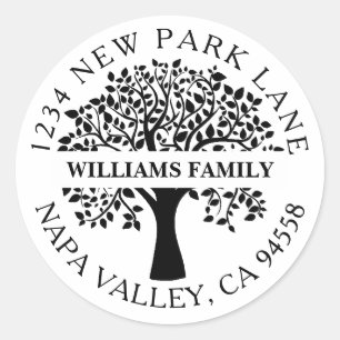 Elegant Family Tree Return Address Classic Round Sticker