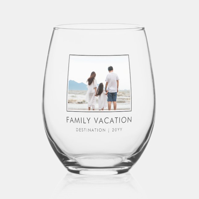 Elegant Family Vacation | Family Trip Photo Stemless Wine Glass (Front)