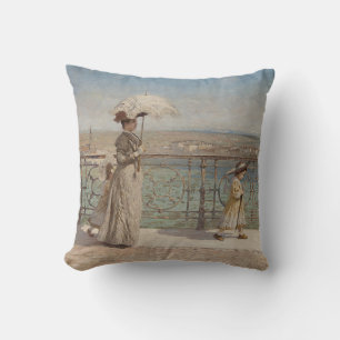 Elegant Family Walking on a Bridge in Italy Cushion